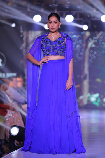 V-neck Embroidered Blouse, Knife Pleated Skirt (with can-can) & AZUL Cape