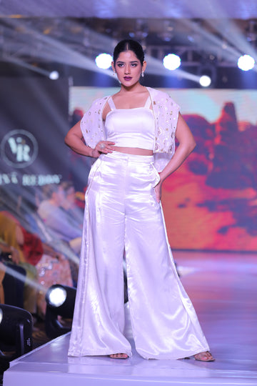 Tube Top, Mosaic Square Cape & Stitched-down Pleated Pants