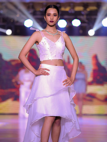 Tube Top with Tie-up Straps & High-Low Ruffle Skirt