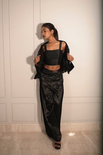 Tube Top, Stitched-down Pleated Pants & Organza Overlay