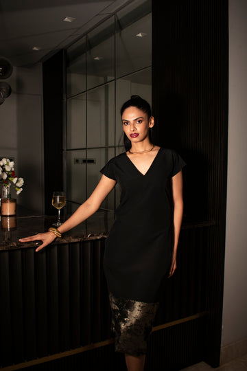 Gold Foil Tailored Midi Dress