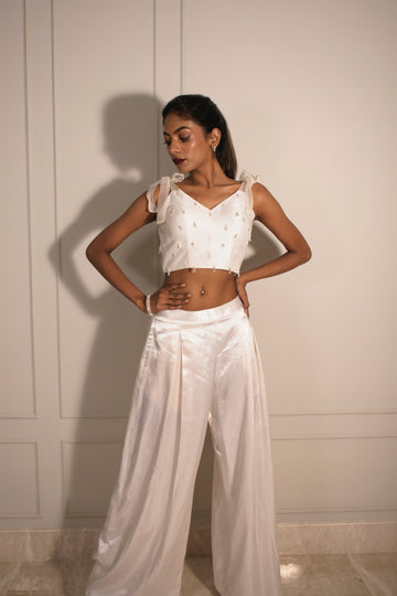Tube Top with Tie-up Straps & Inverted Pleat Flare Pants