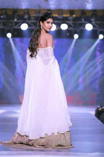 Embroidered Applique Tube, Mettalic Trail Lehenga & ELENA Cape