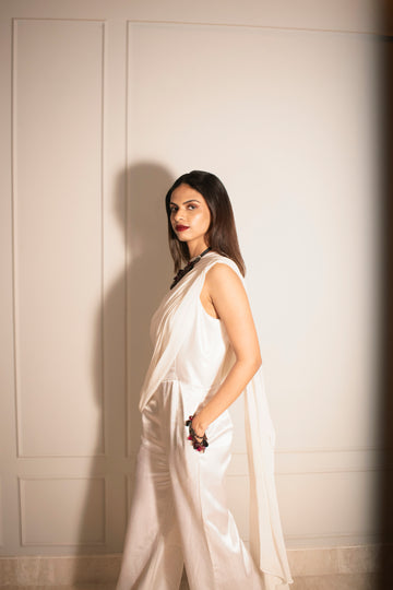 One-shoulder Jumpsuit with Detachable Poncho Cape