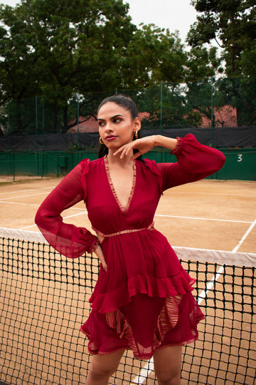 Cut-out Ruffle Dress