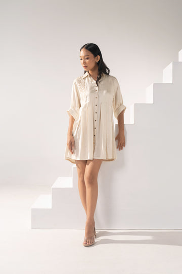 Kick-Pleat Shirt Dress