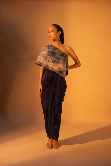 HITAISHO One-Shoulder Top & Overlap Draped Skirt