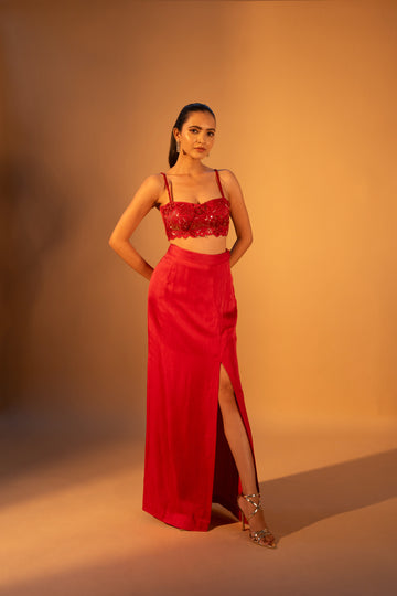 Kintsugi Overlap Cutwork Bustier & Maxi Slit Skirt