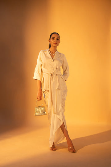 OBI Tie-Up Shirt & Overlap Pleated Skirt