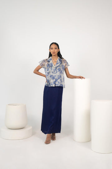 Printed Satin Organza Overshirt & Maxi Slip Dress