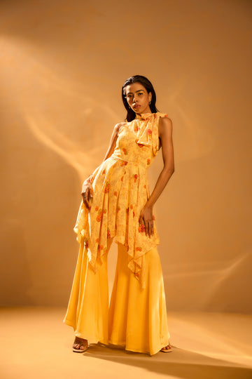 Printed Sleeveless Tie-up Tunic & Flared Sharara Pants