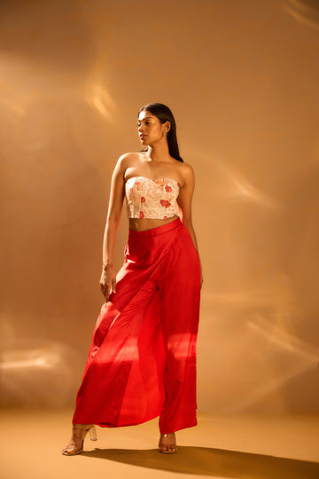 Strapless Printed Corset & Wrap Skirt Pants