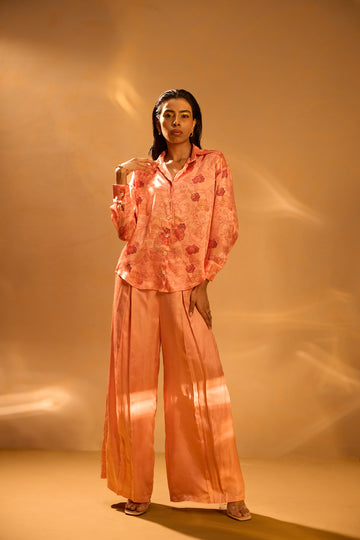 Button-down Floral Printed Shirt & Box-Pleated Pants