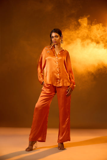 Floral Embroidery Relaxed Shirt & Relaxed Pants