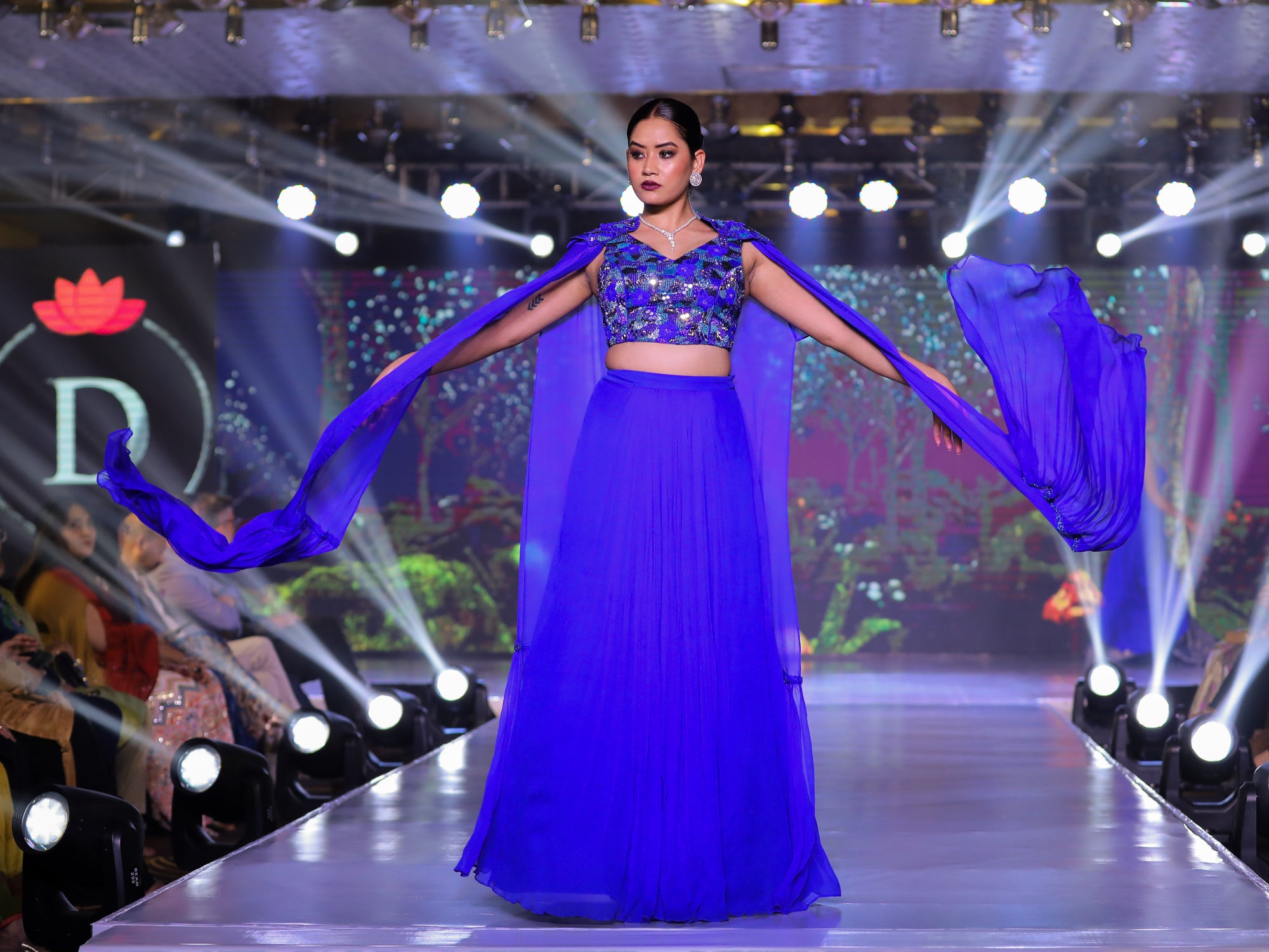 V-neck Embroidered Blouse, Knife Pleated Skirt (with can-can) & AZUL Cape