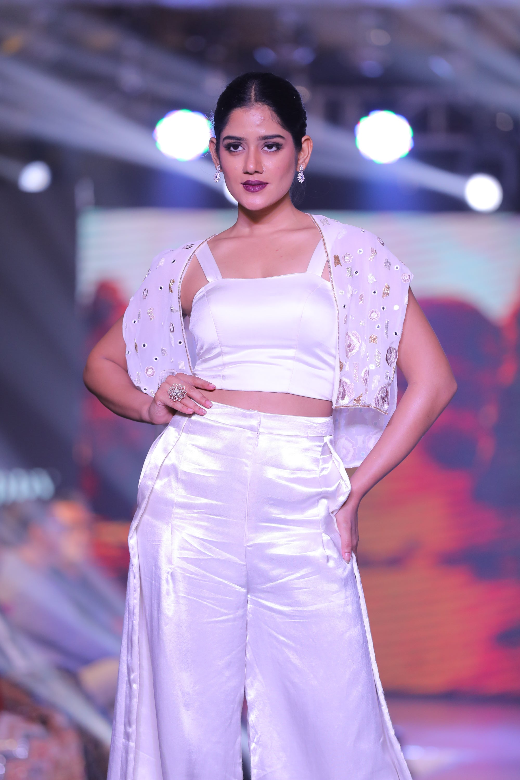 Tube Top, Mosaic Square Cape & Stitched-down Pleated Pants