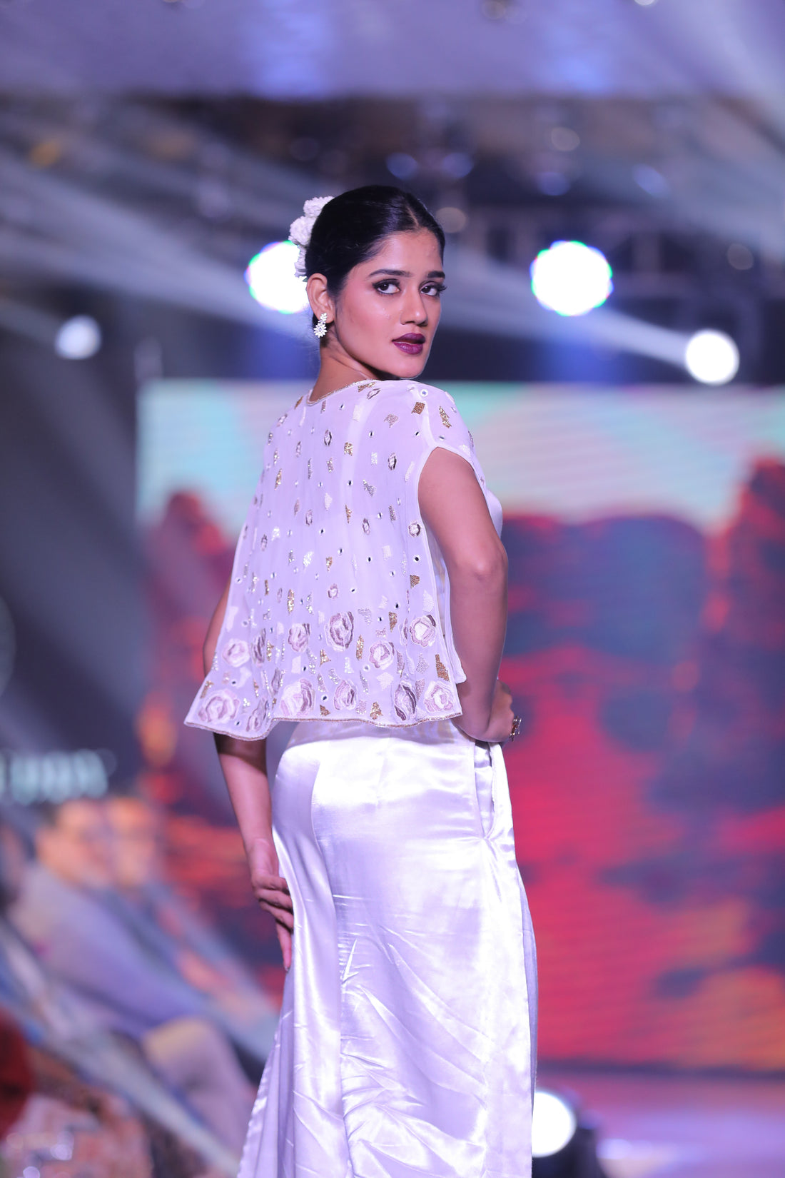 Tube Top, Mosaic Square Cape & Stitched-down Pleated Pants
