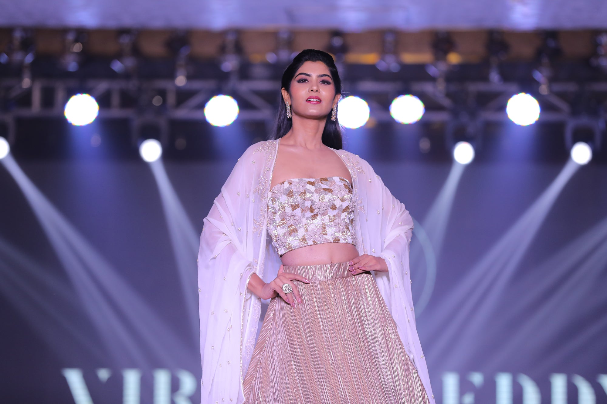 Embroidered Applique Tube, Mettalic Trail Lehenga  & ELENA Cape
