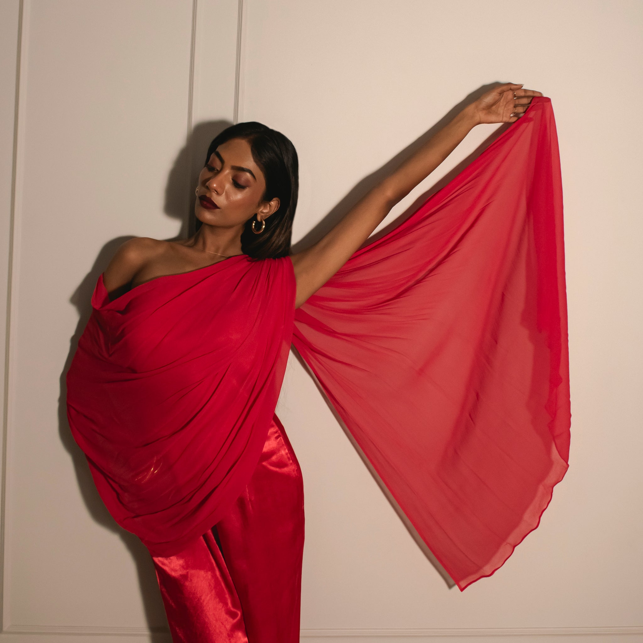 One-shoulder Jumpsuit with Detachable Poncho Cape