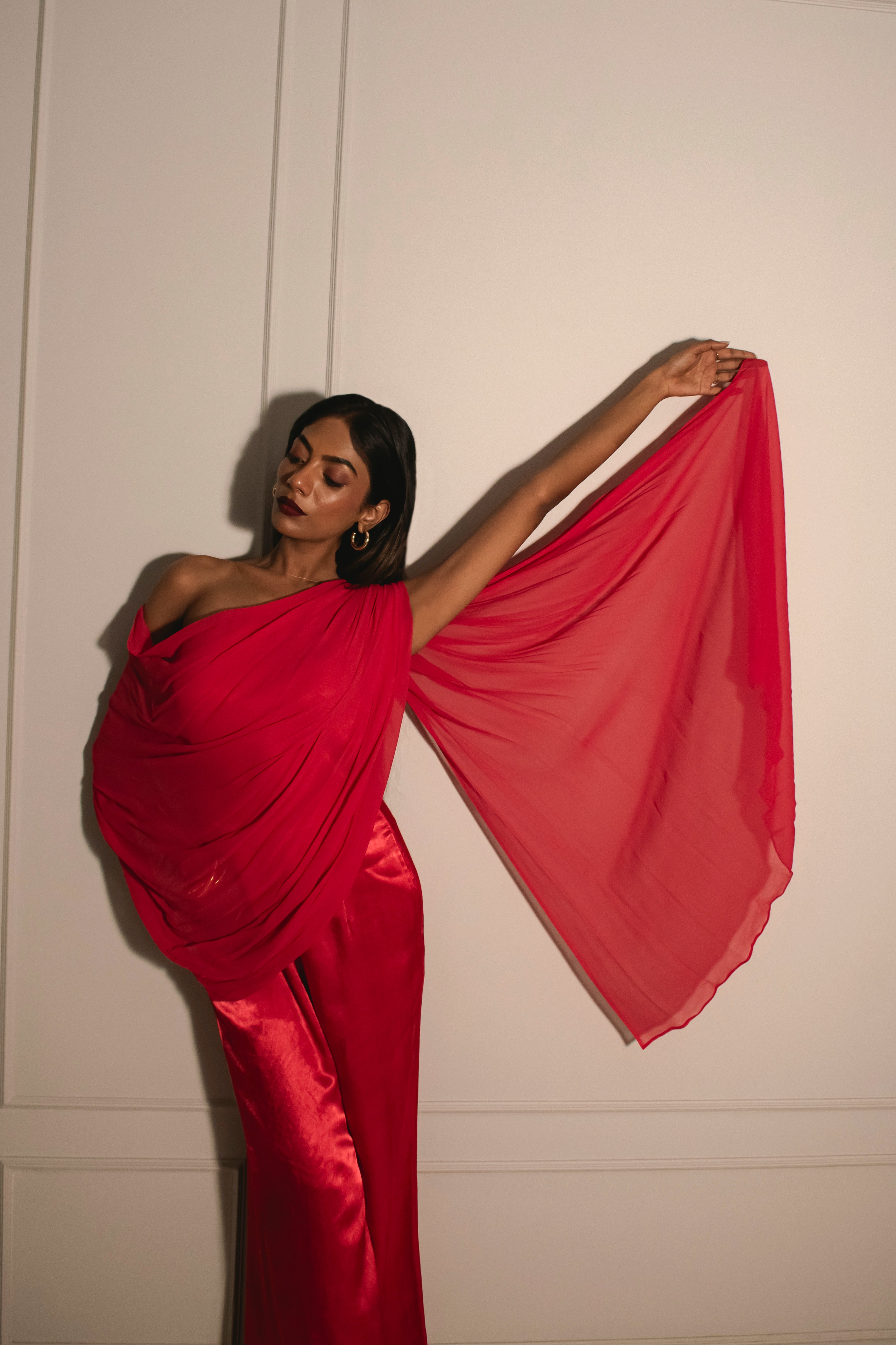 One-shoulder Jumpsuit with Detachable Poncho Cape