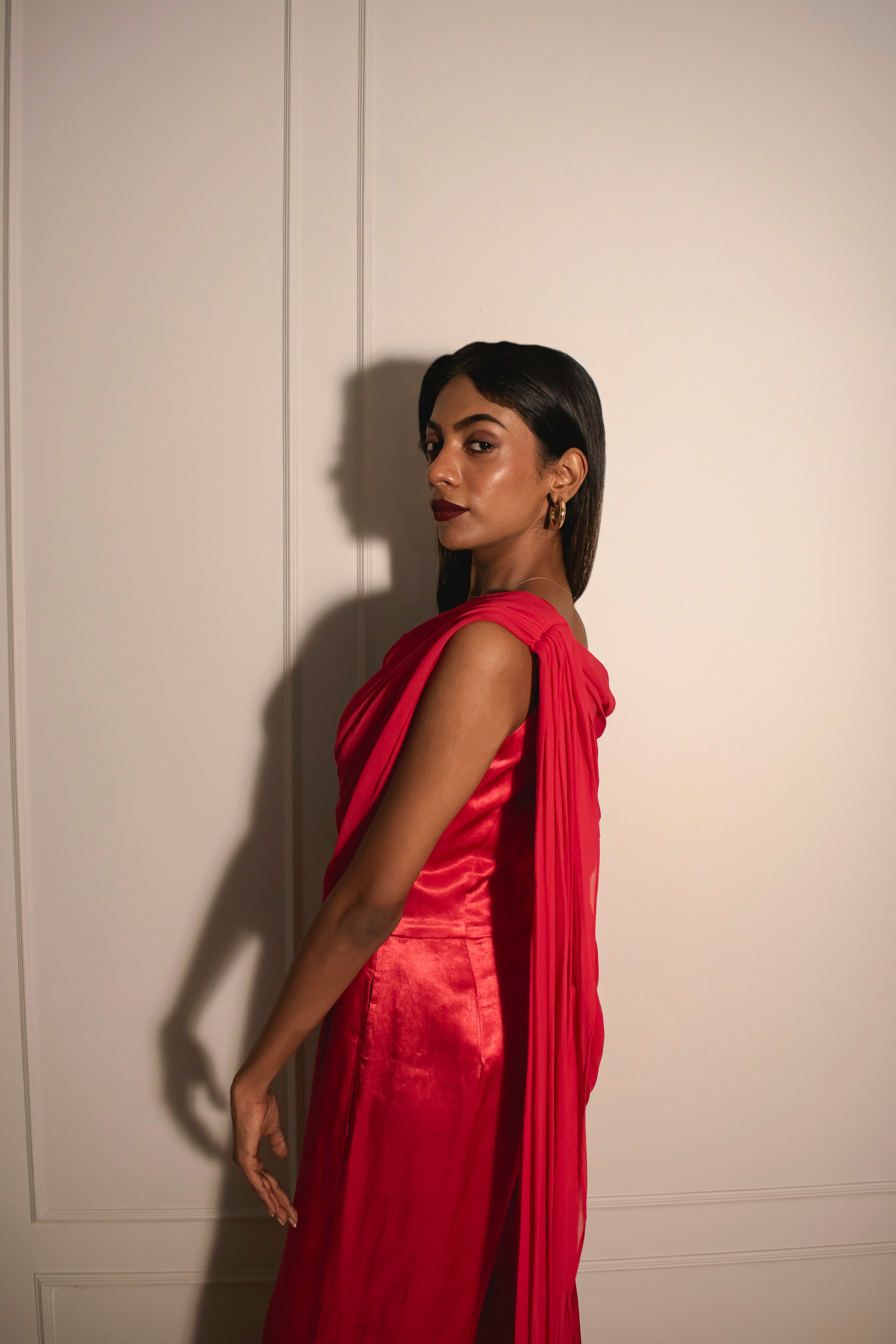 One-shoulder Jumpsuit with Detachable Poncho Cape