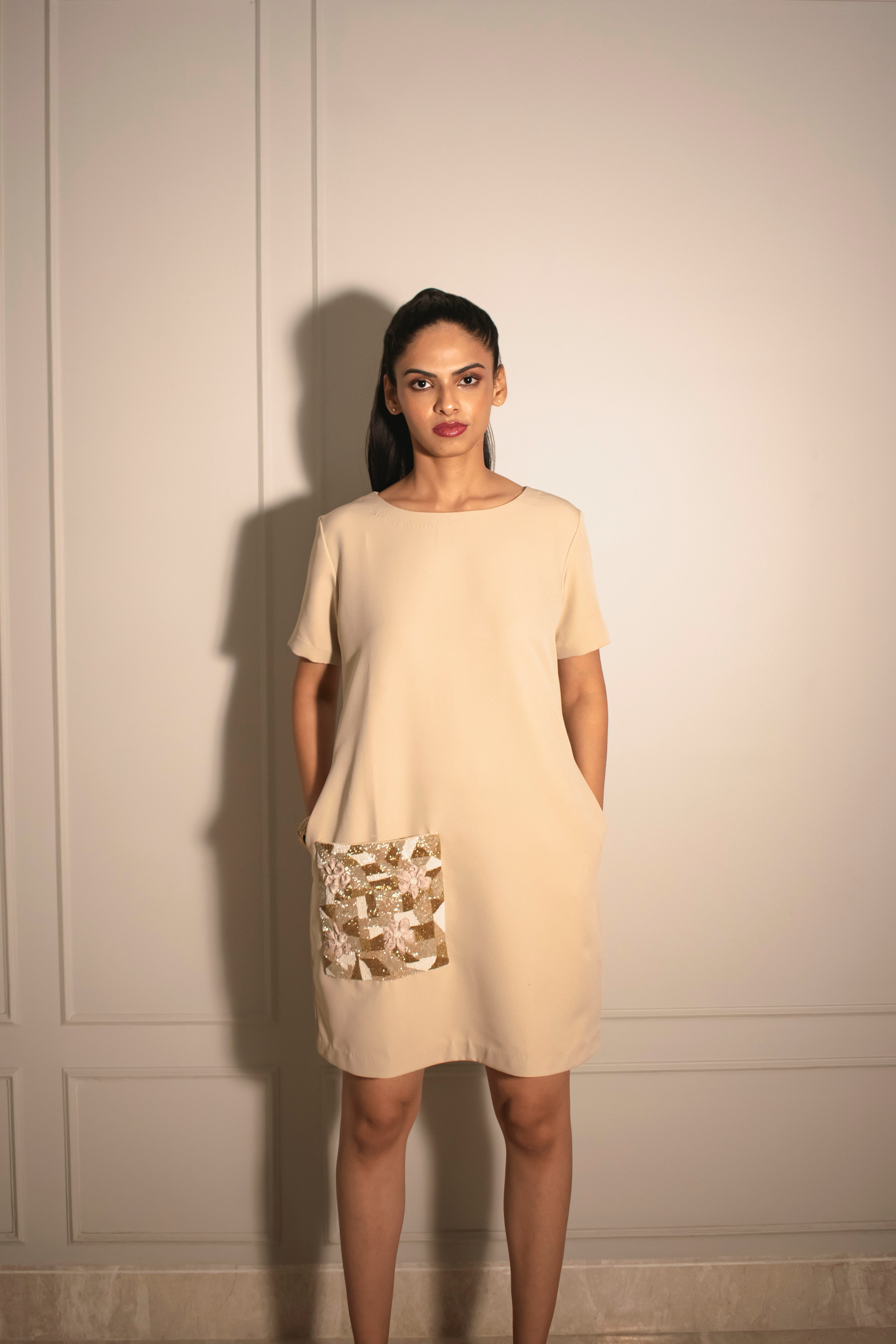 Embroidered Pocket Classic Mini Dress