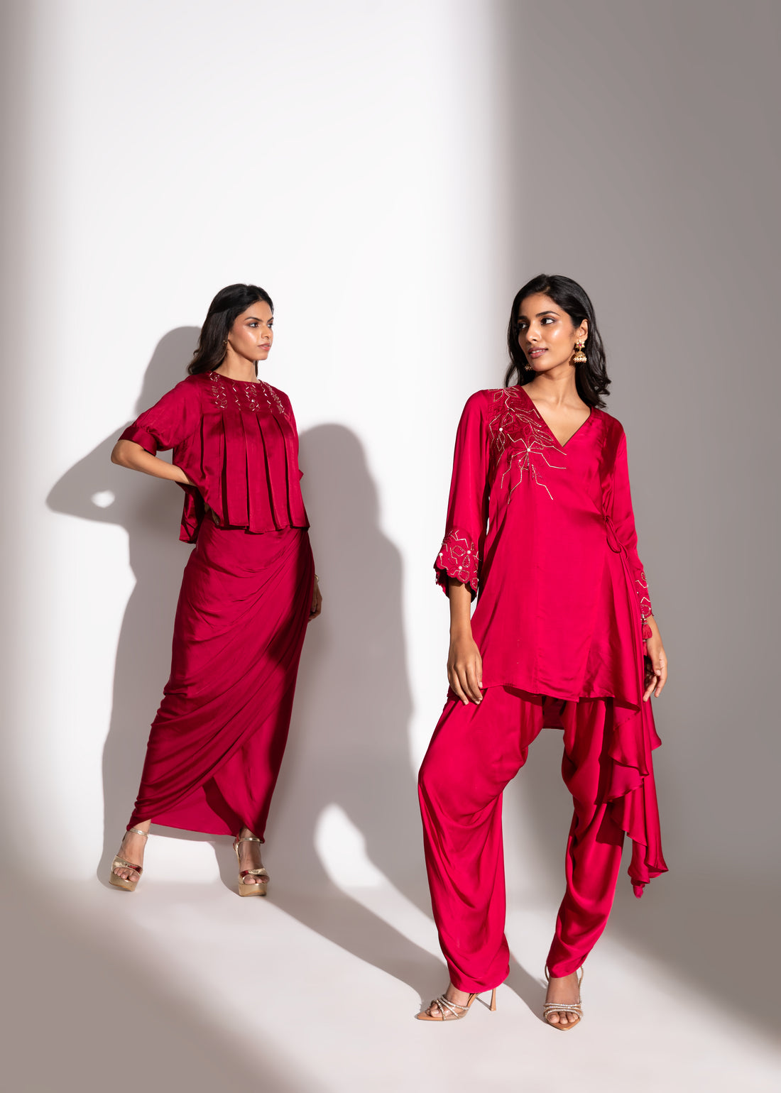 Kick-Pleat Top, KIN Belt & Skirt Set