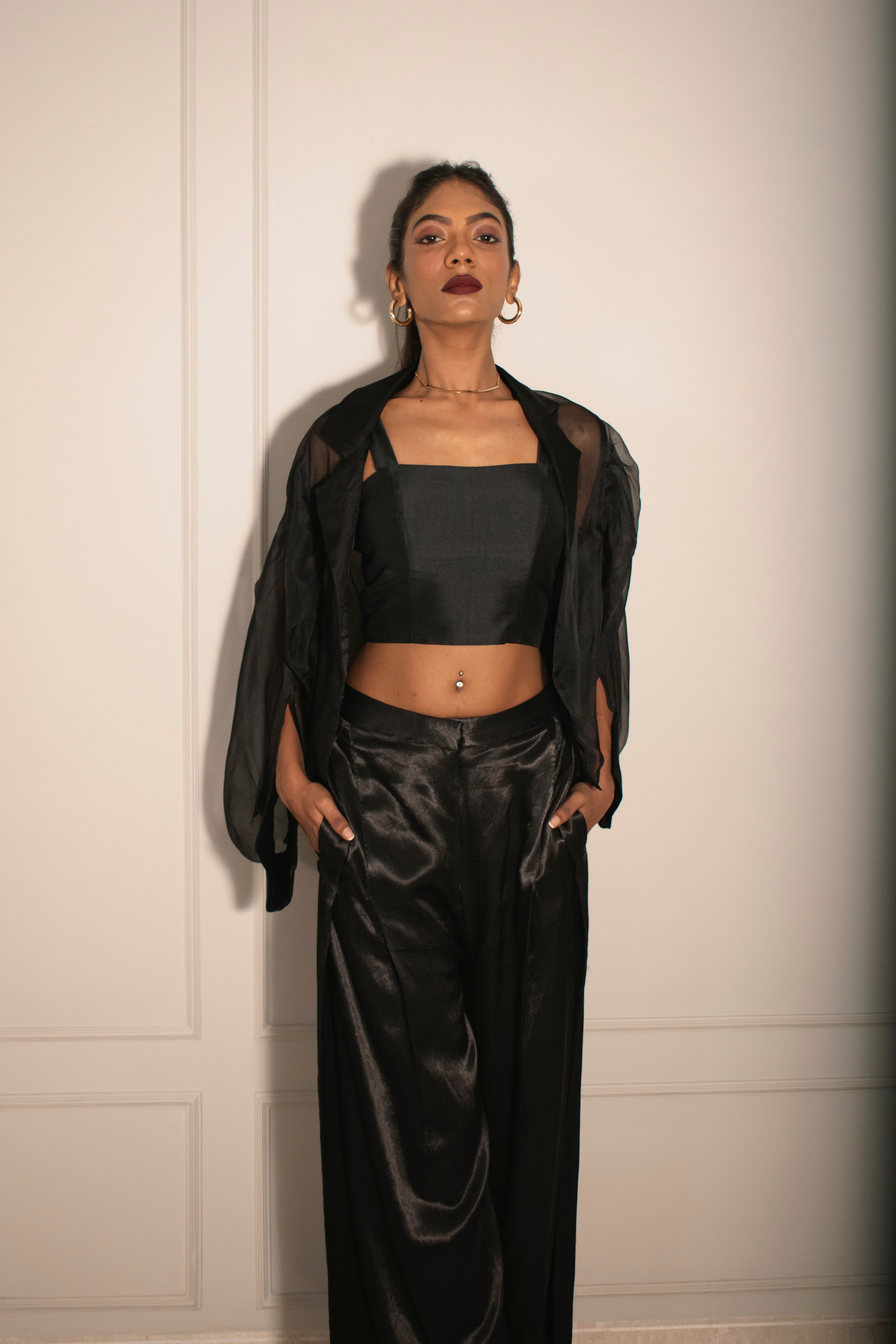 Tube Top, Stitched-down Pleated Pants & Organza Overlay