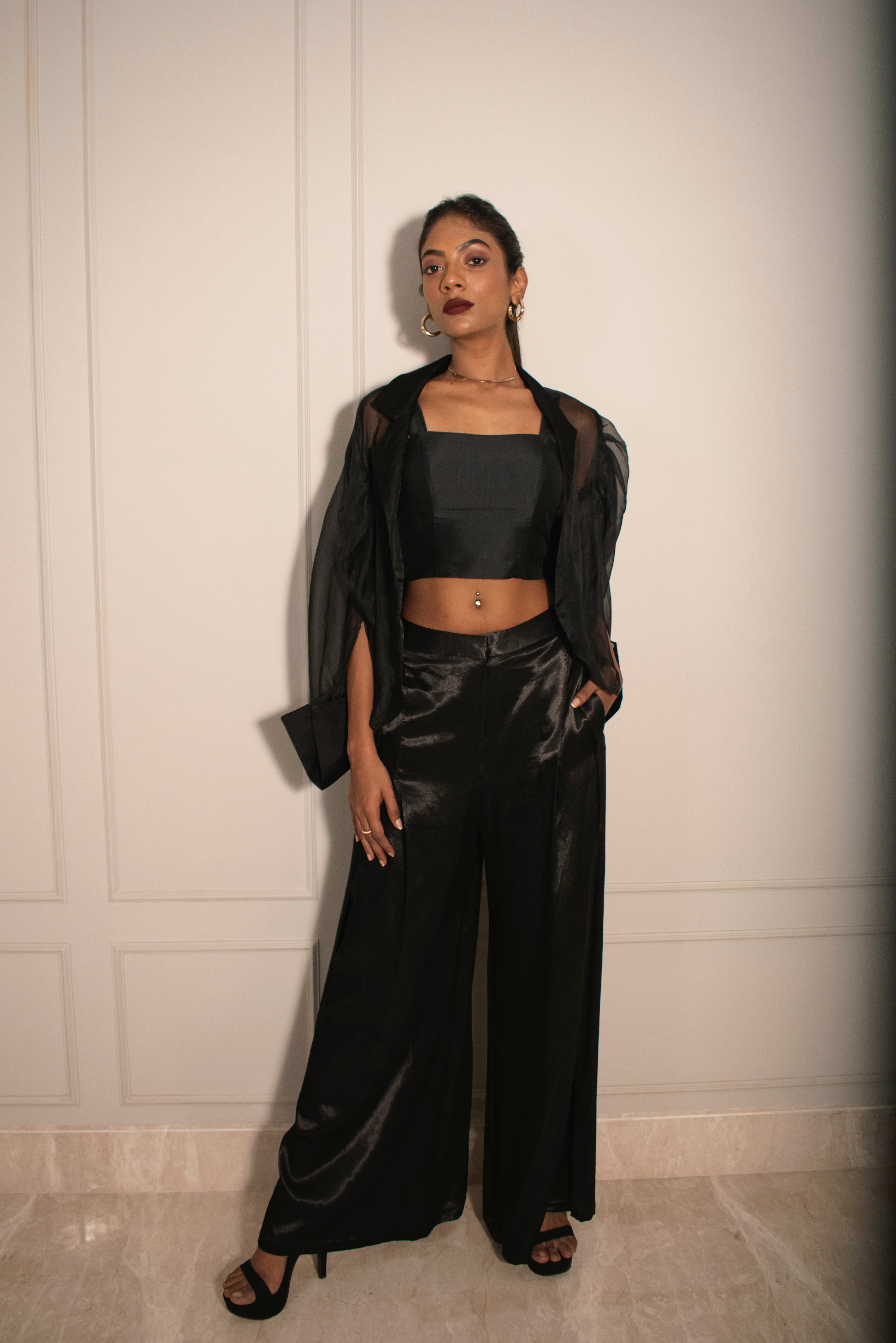 Tube Top, Stitched-down Pleated Pants & Organza Overlay