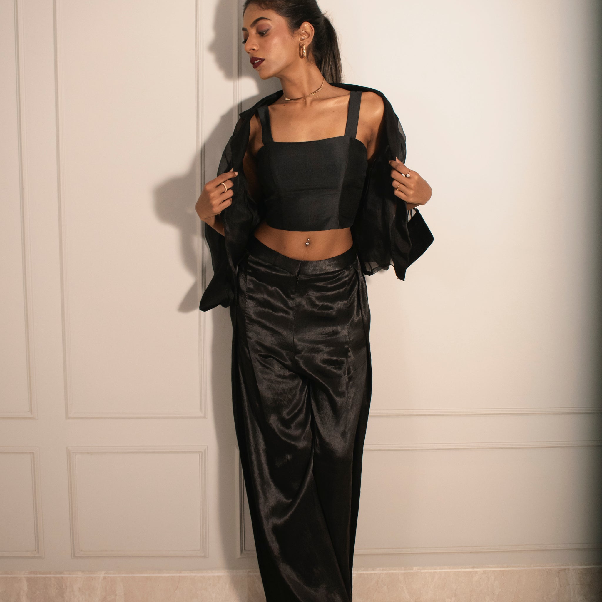 Tube Top, Stitched-down Pleated Pants & Organza Overlay