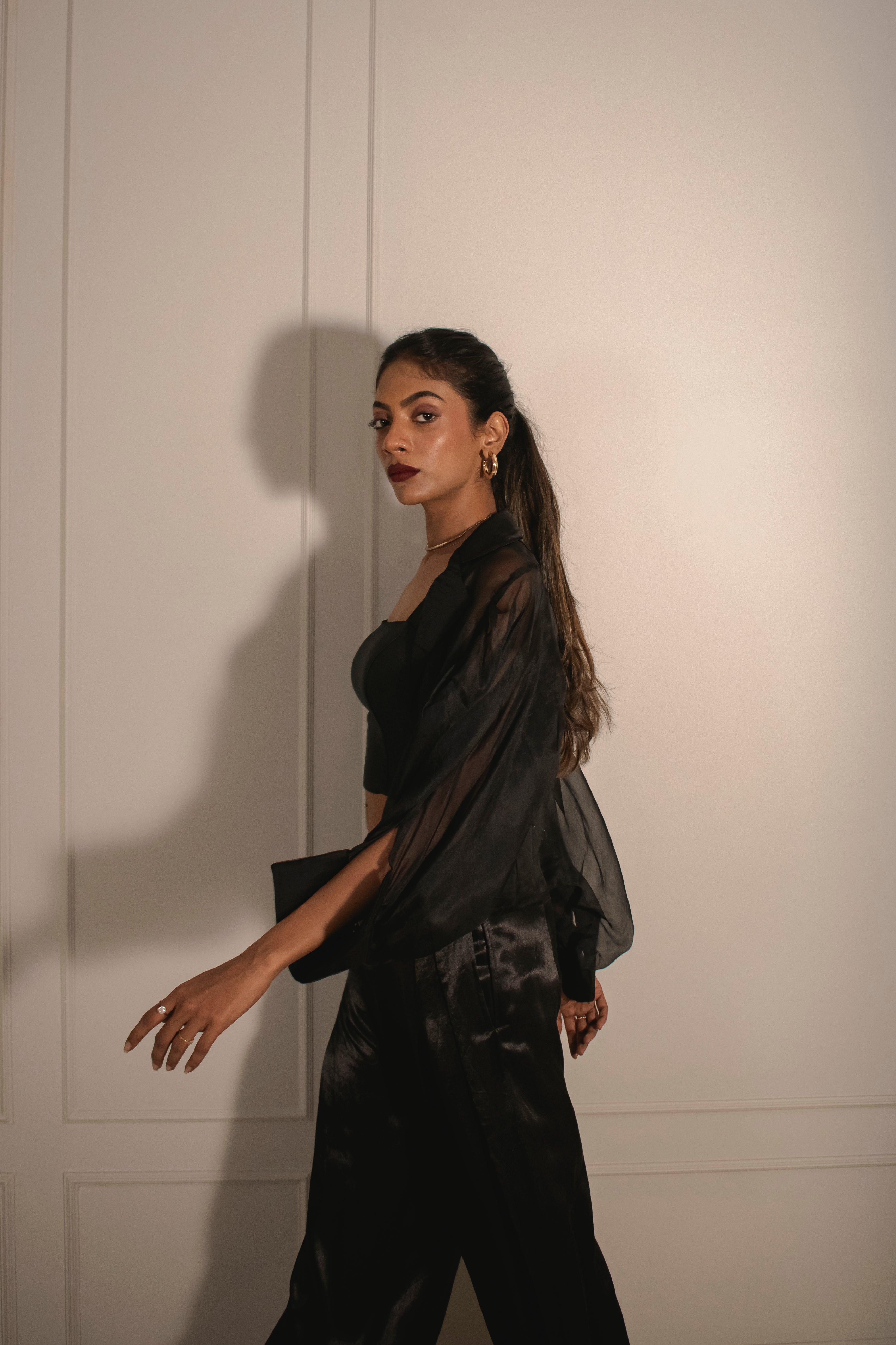 Tube Top, Stitched-down Pleated Pants & Organza Overlay