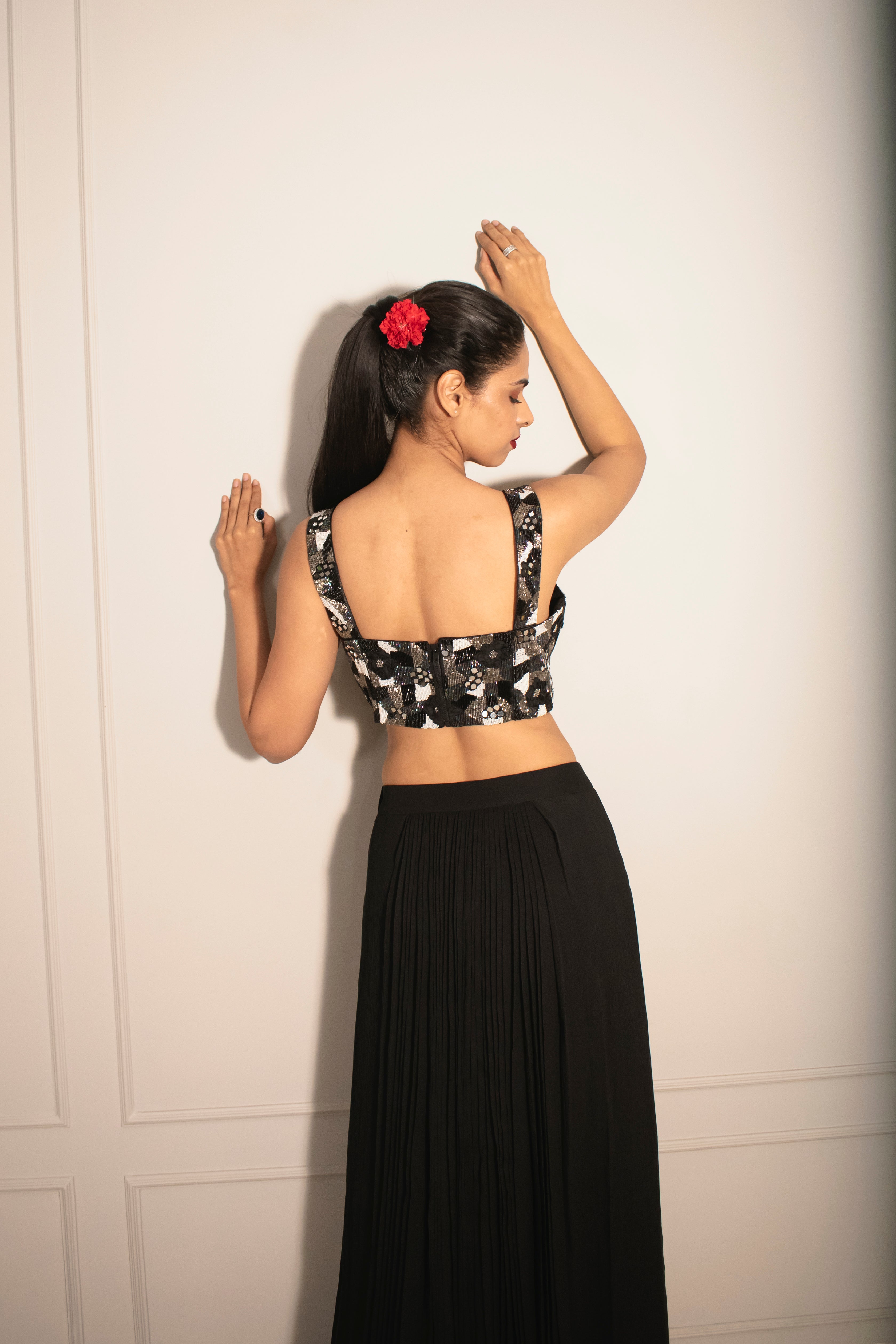 Embroidered Applique Blouse & Knife Pleated Skirt (without can-can)
