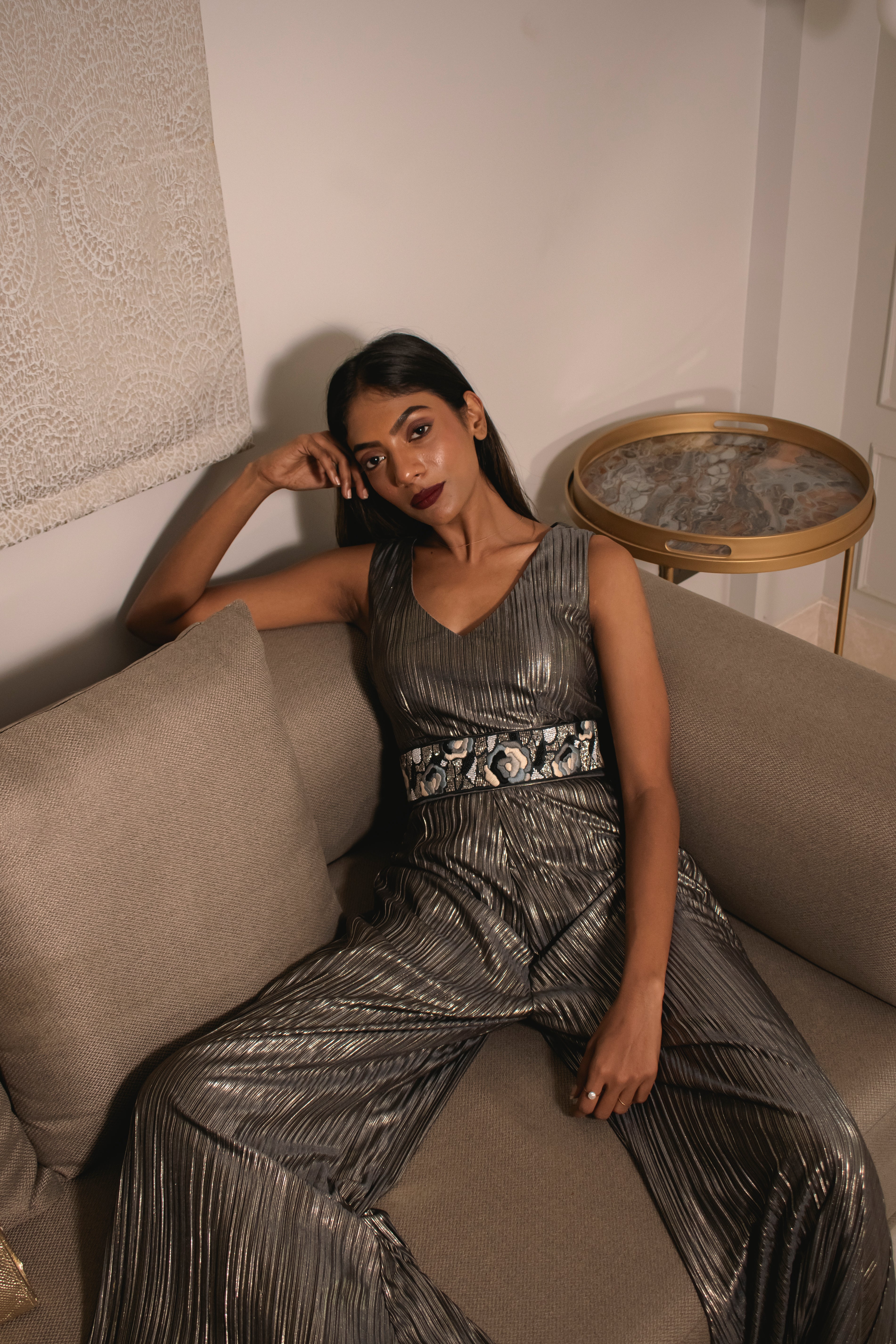 SHUSH Shimmer Jumpsuit & Hand-embroidered Belt