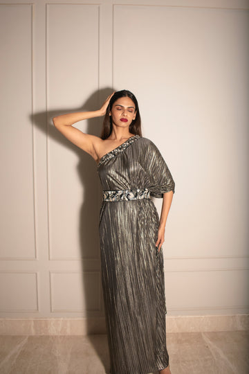 Shimmer Kaftan Gown & Hand-embroidered Belt