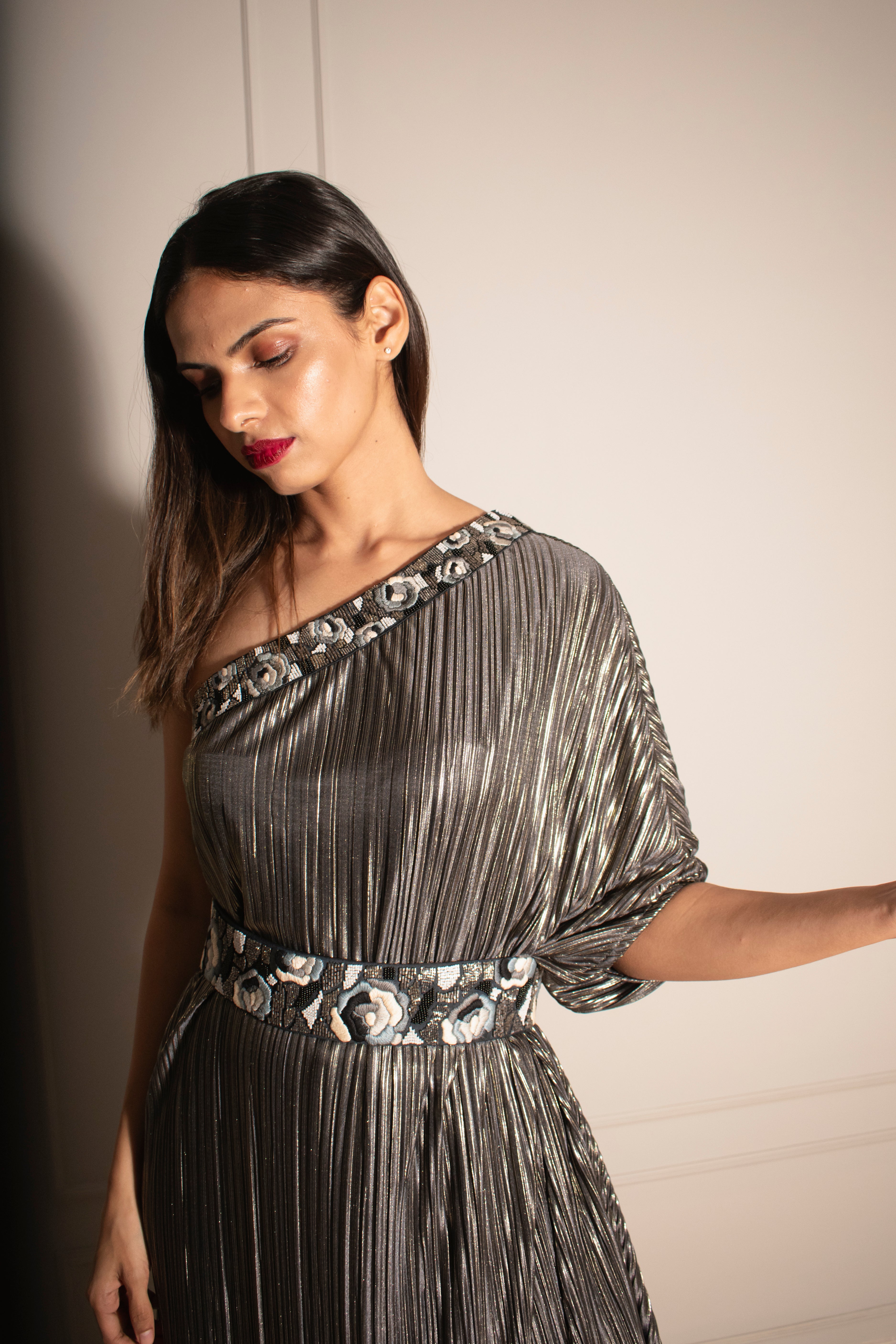 Shimmer Kaftan Gown & Hand-embroidered Belt