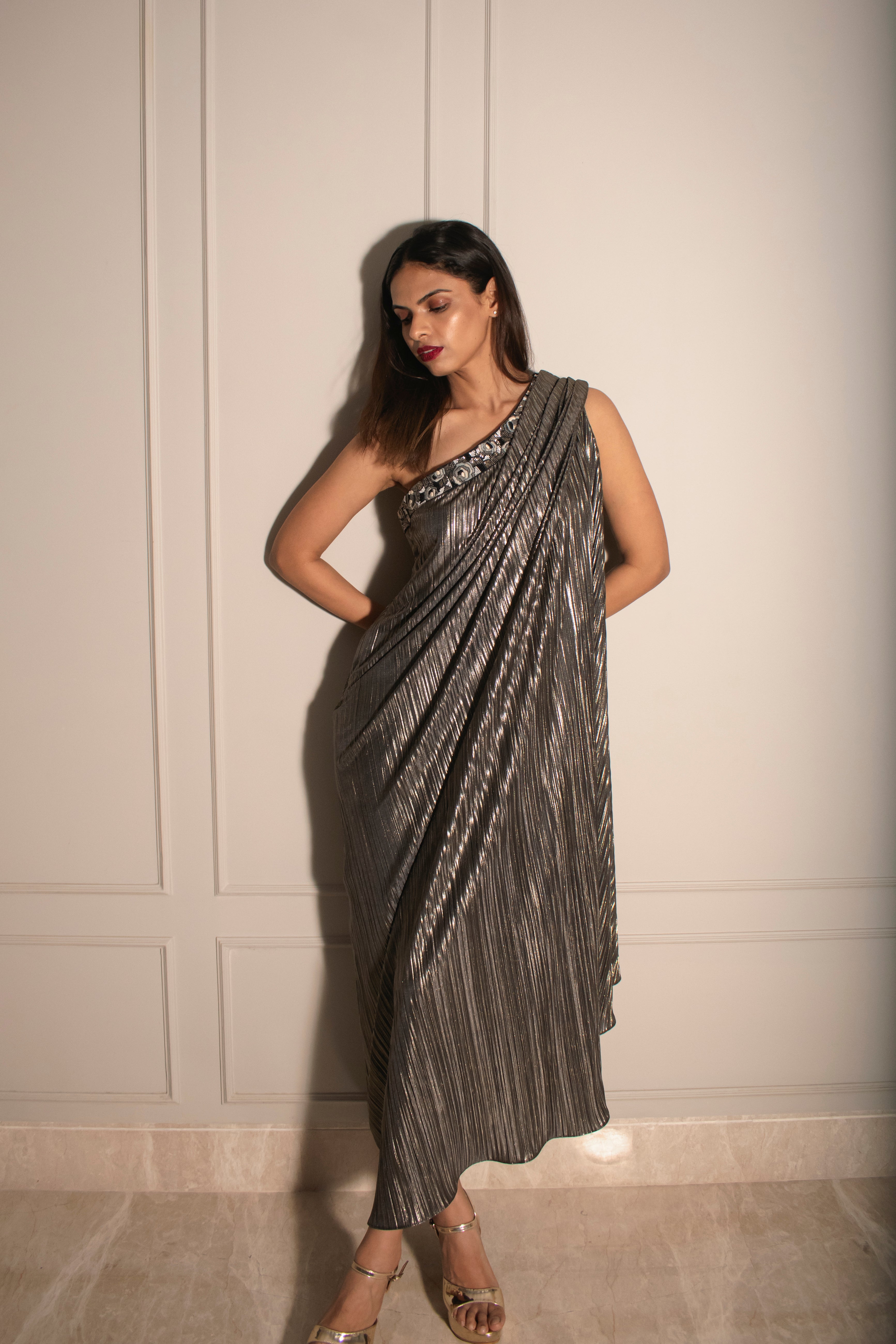 Shimmer Kaftan Gown & Hand-embroidered Belt