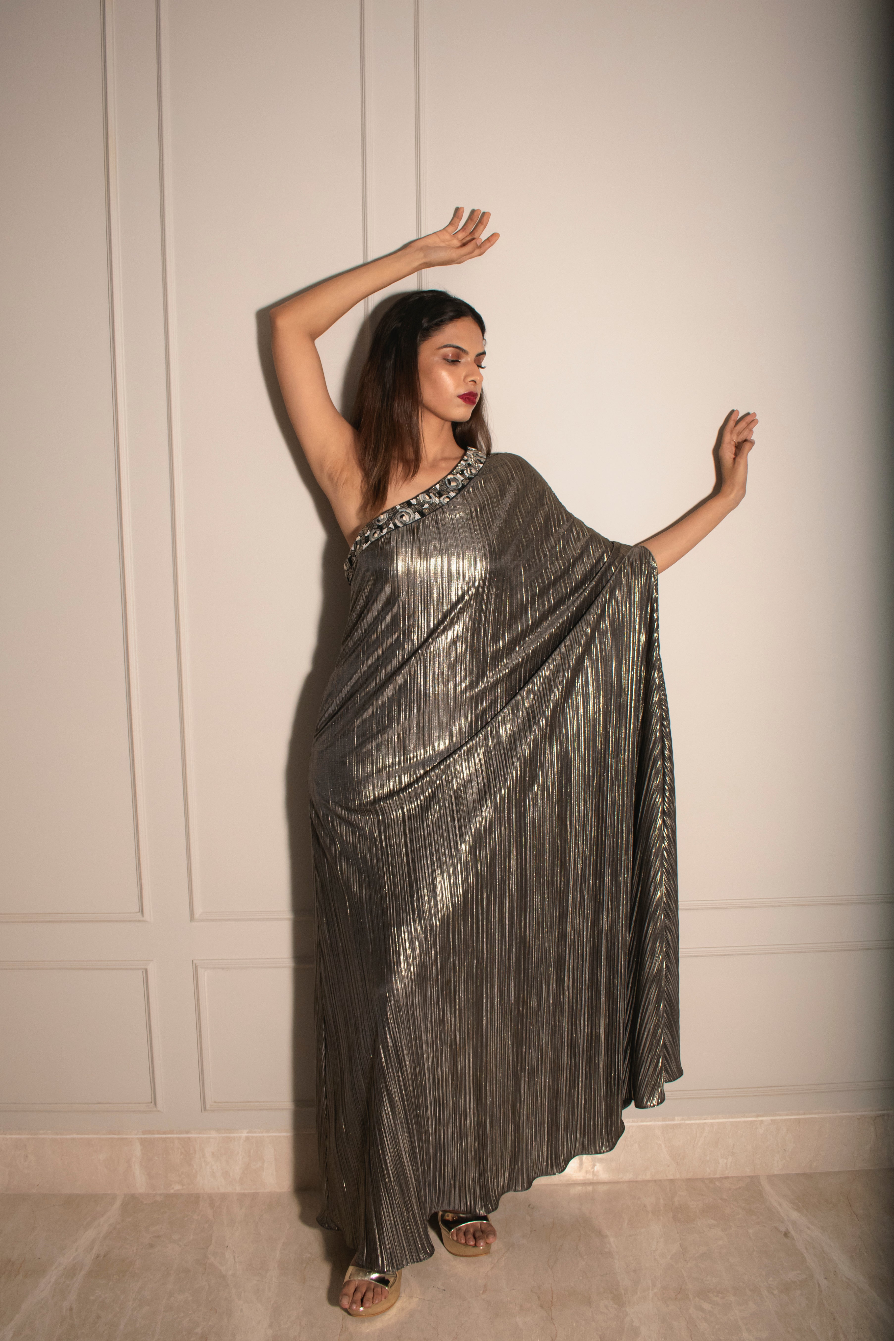 Shimmer Kaftan Gown & Hand-embroidered Belt