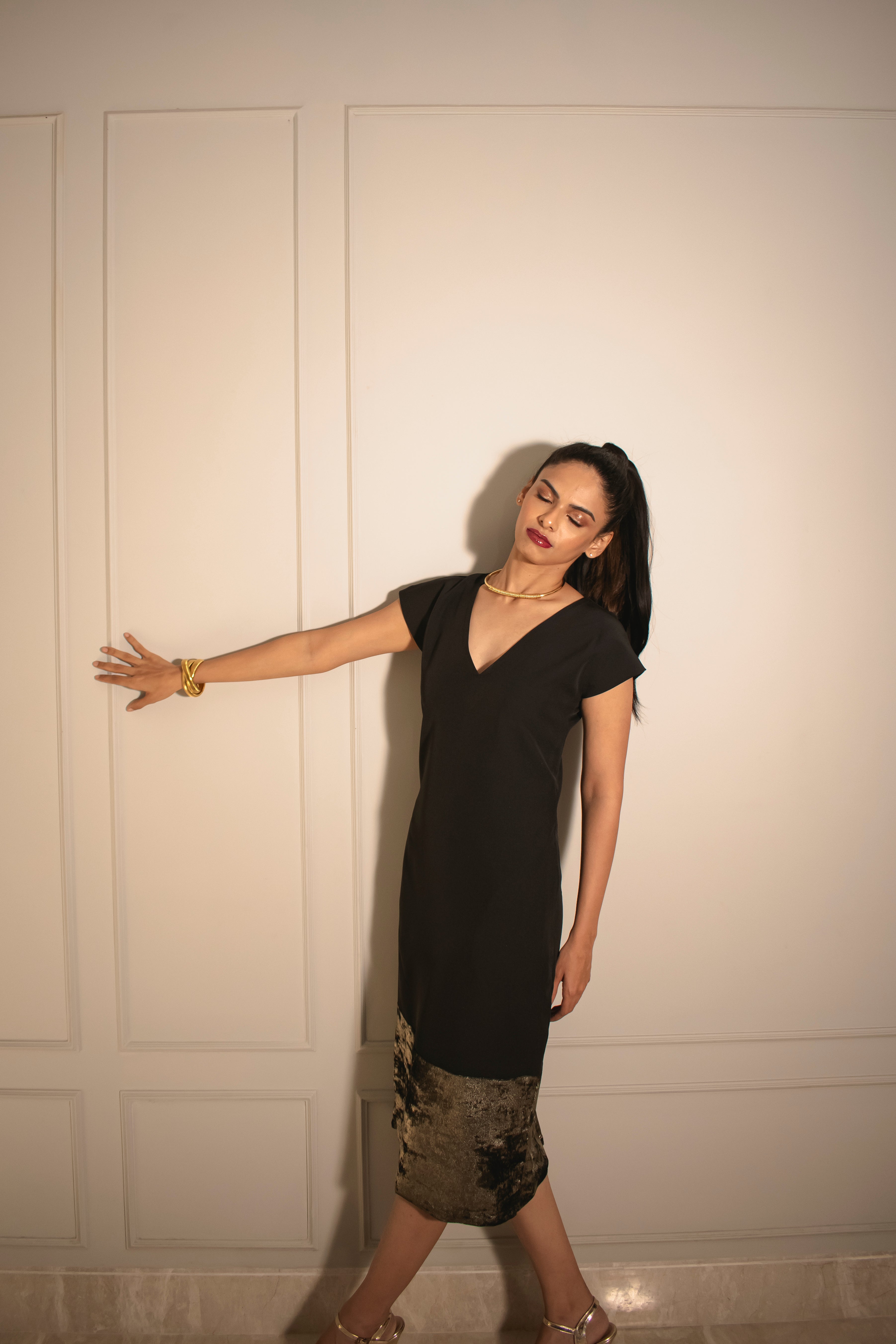 Gold Foil Tailored Midi Dress