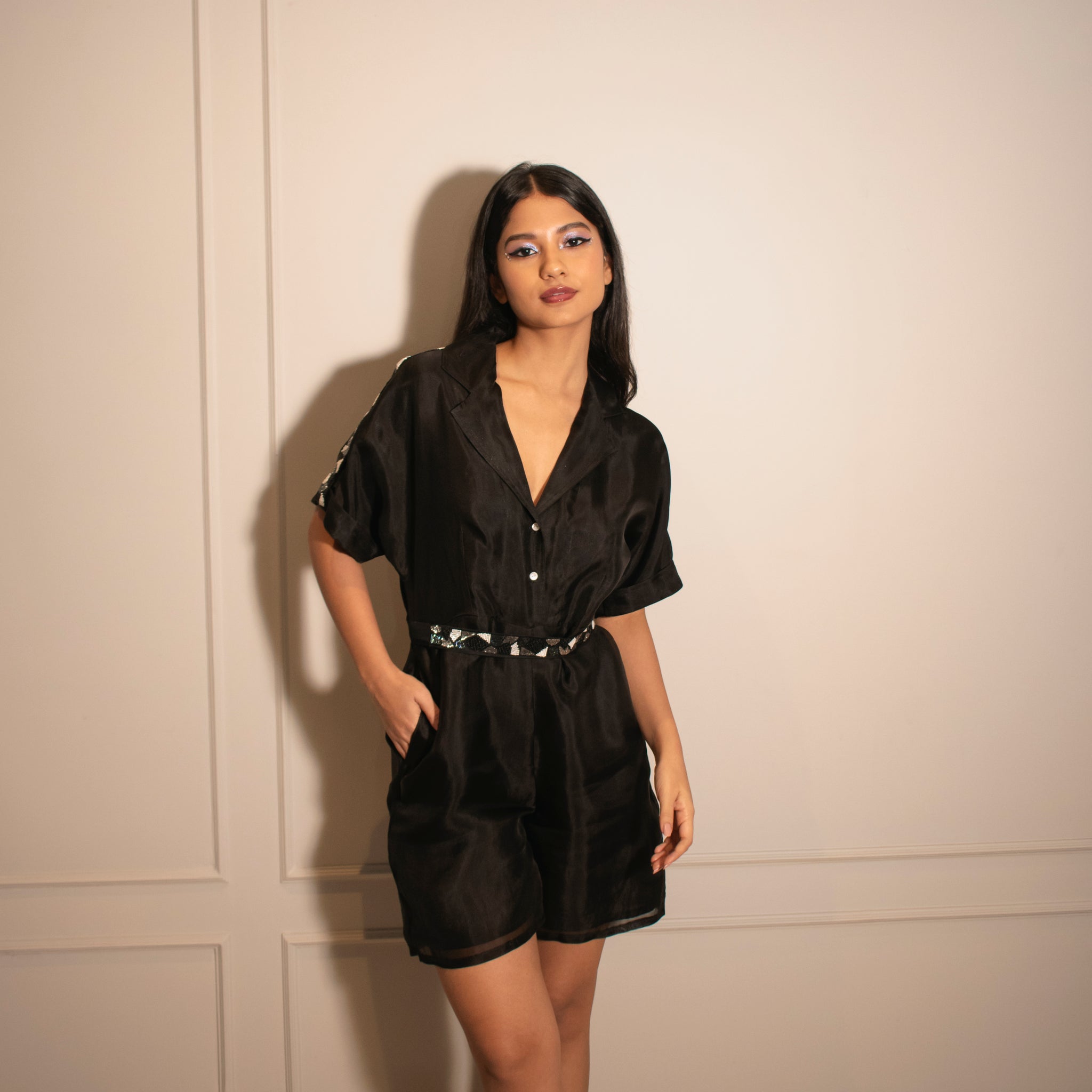 Playsuit with Embellished Strap &  Mosaic Embellished Belt