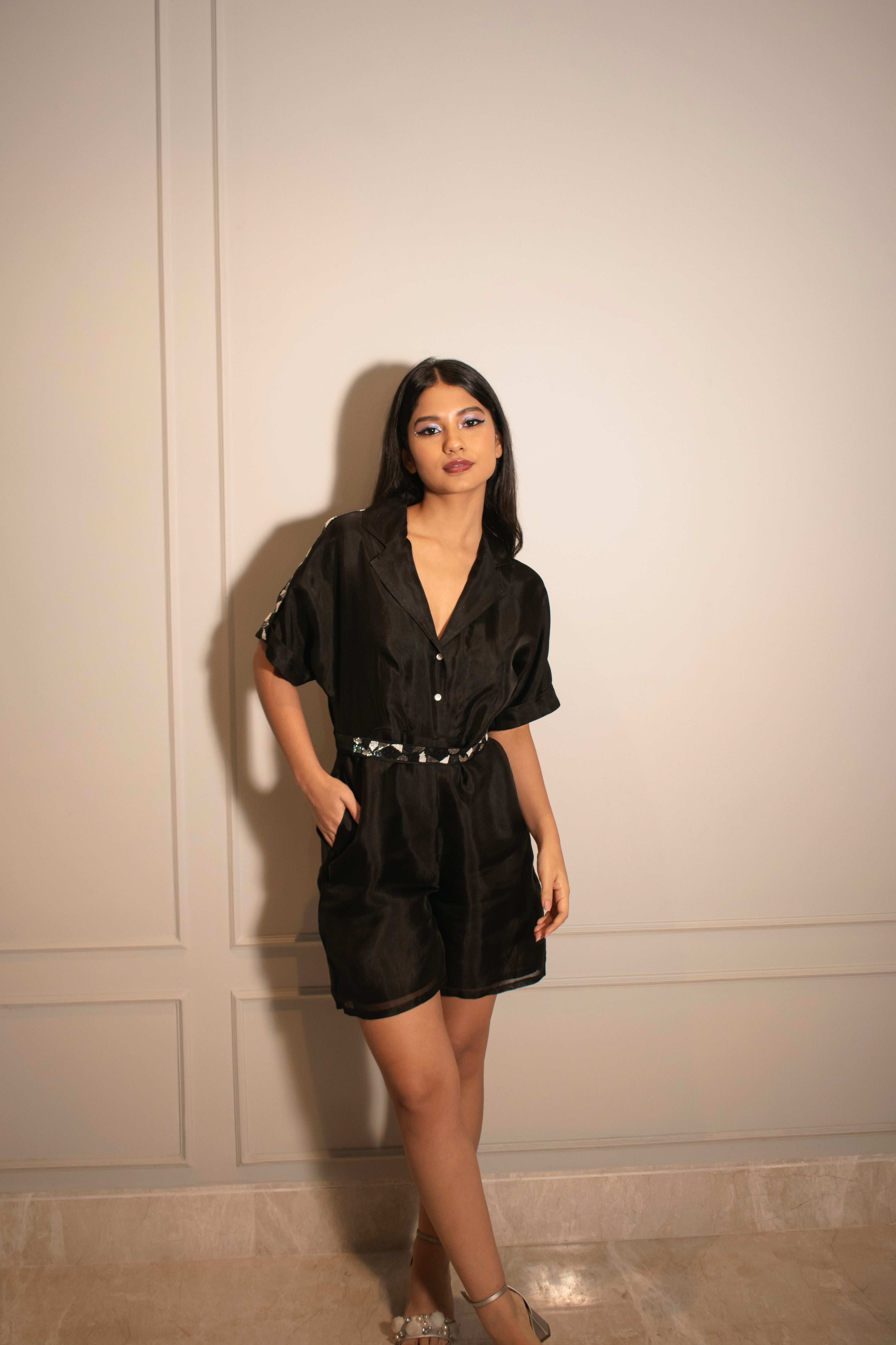 Playsuit with Embellished Strap &  Mosaic Embellished Belt