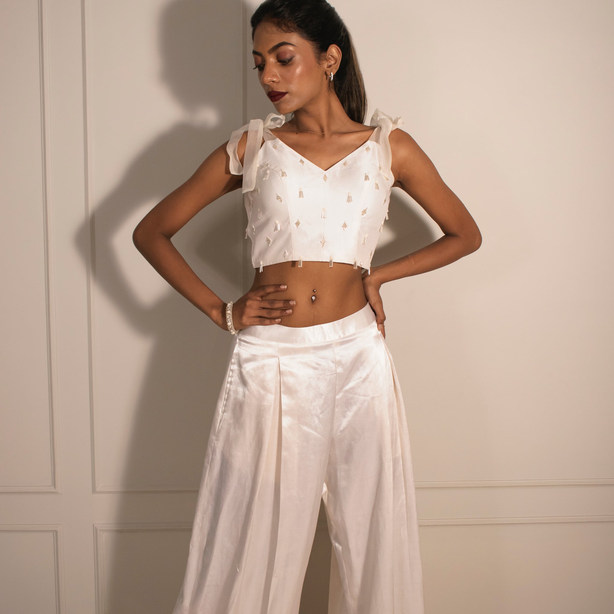 Tube Top with Tie-up Straps & Inverted Pleat Flare Pants