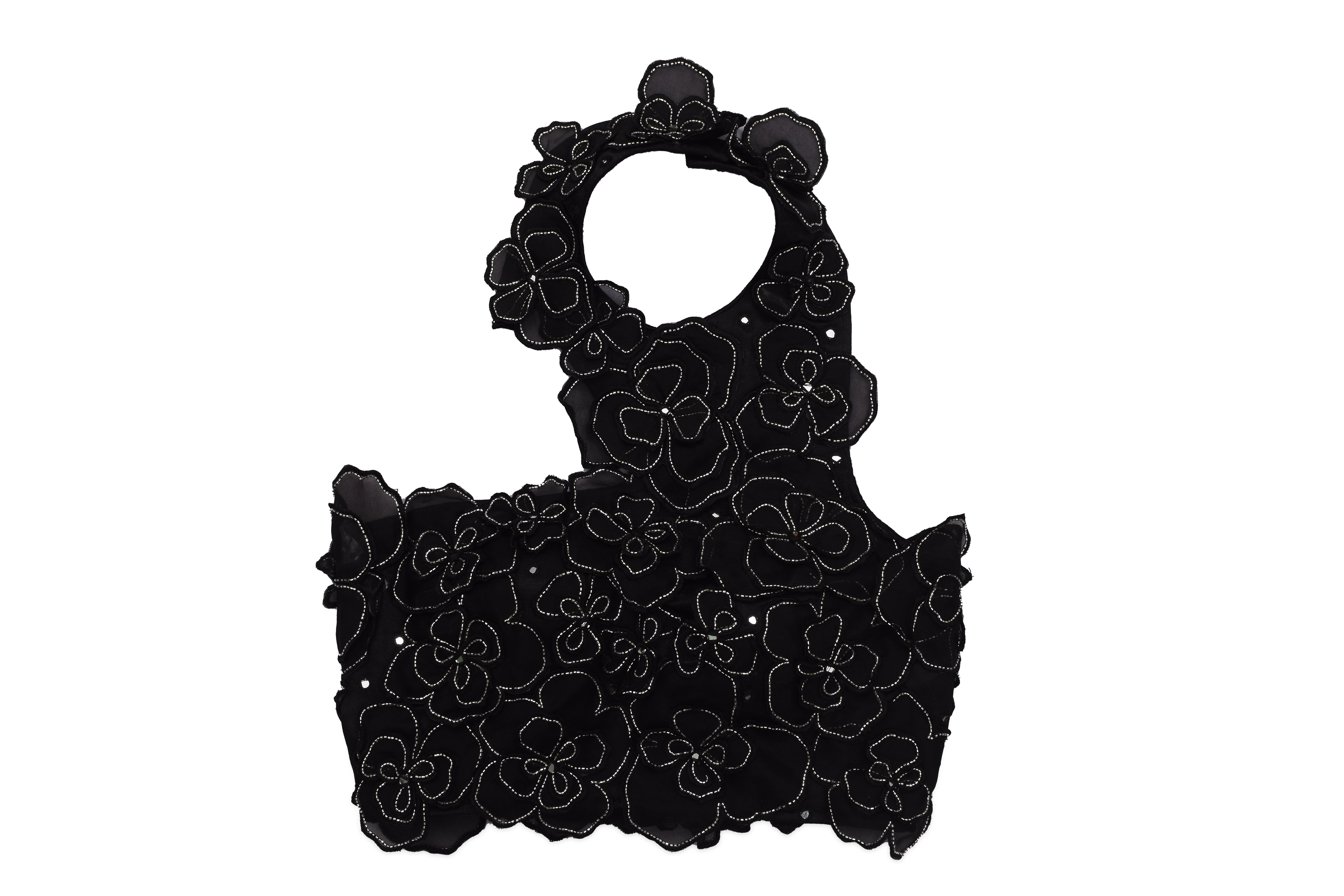 3D Applique Halter Blouse & Knife Pleated Skirt (with can-can)