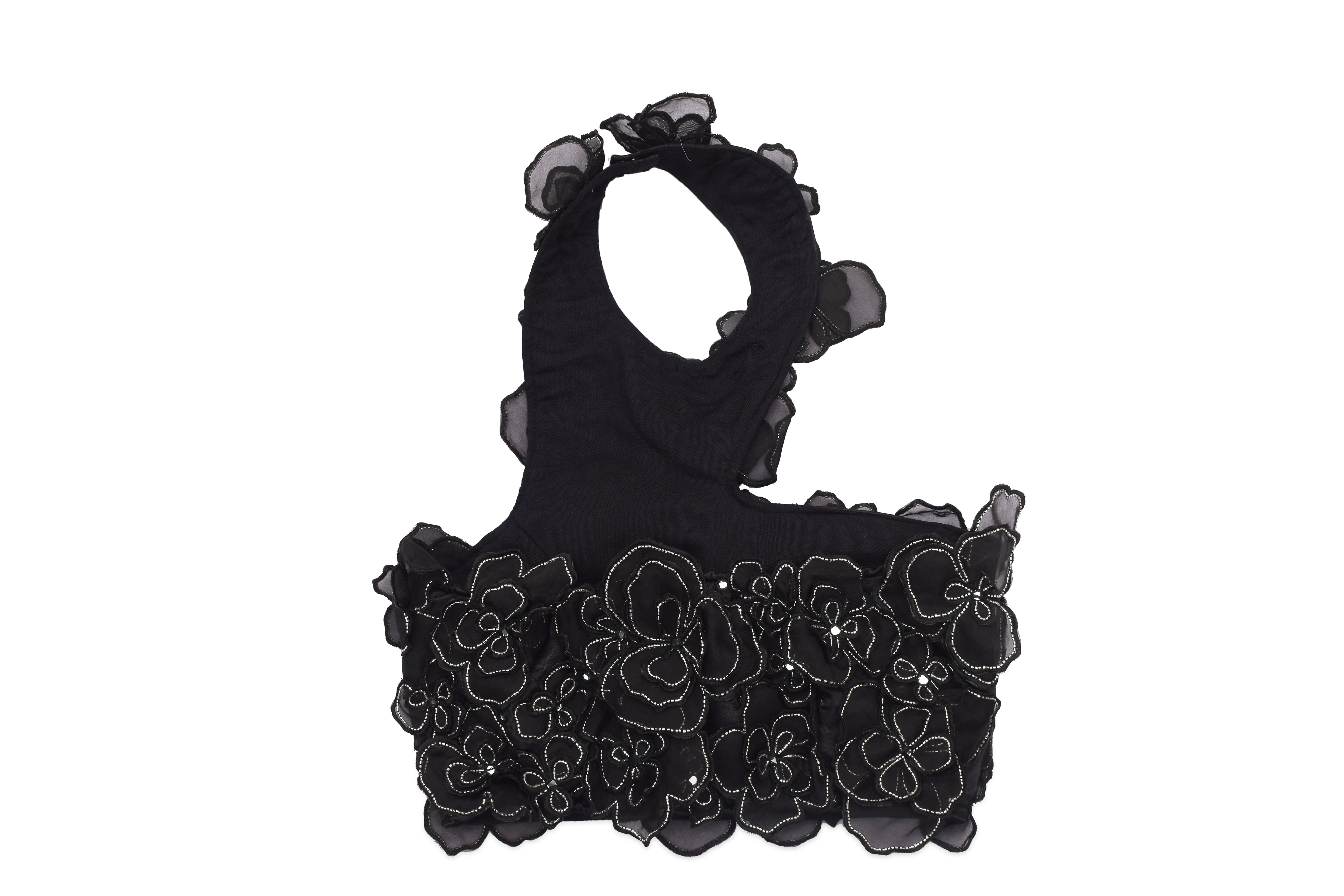 3D Applique Halter Blouse & Knife Pleated Skirt (with can-can)