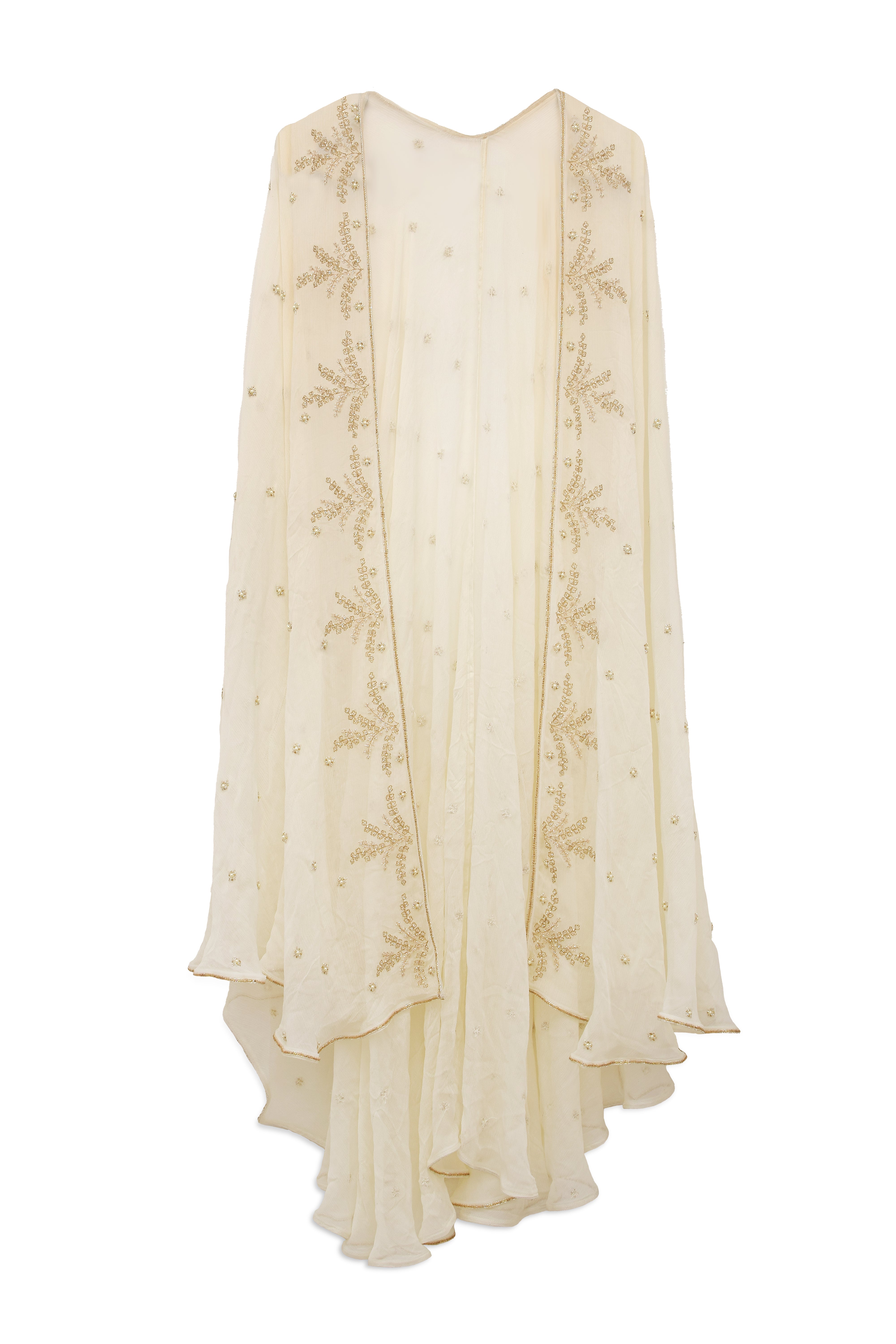 Embroidered Applique Tube, Mettalic Trail Lehenga  & ELENA Cape