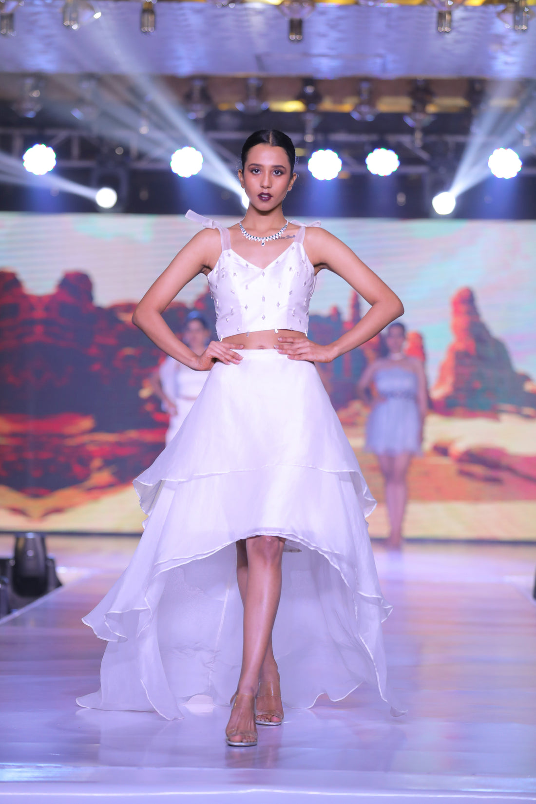 Tube Top with Tie-up Straps & High-Low Ruffle Skirt