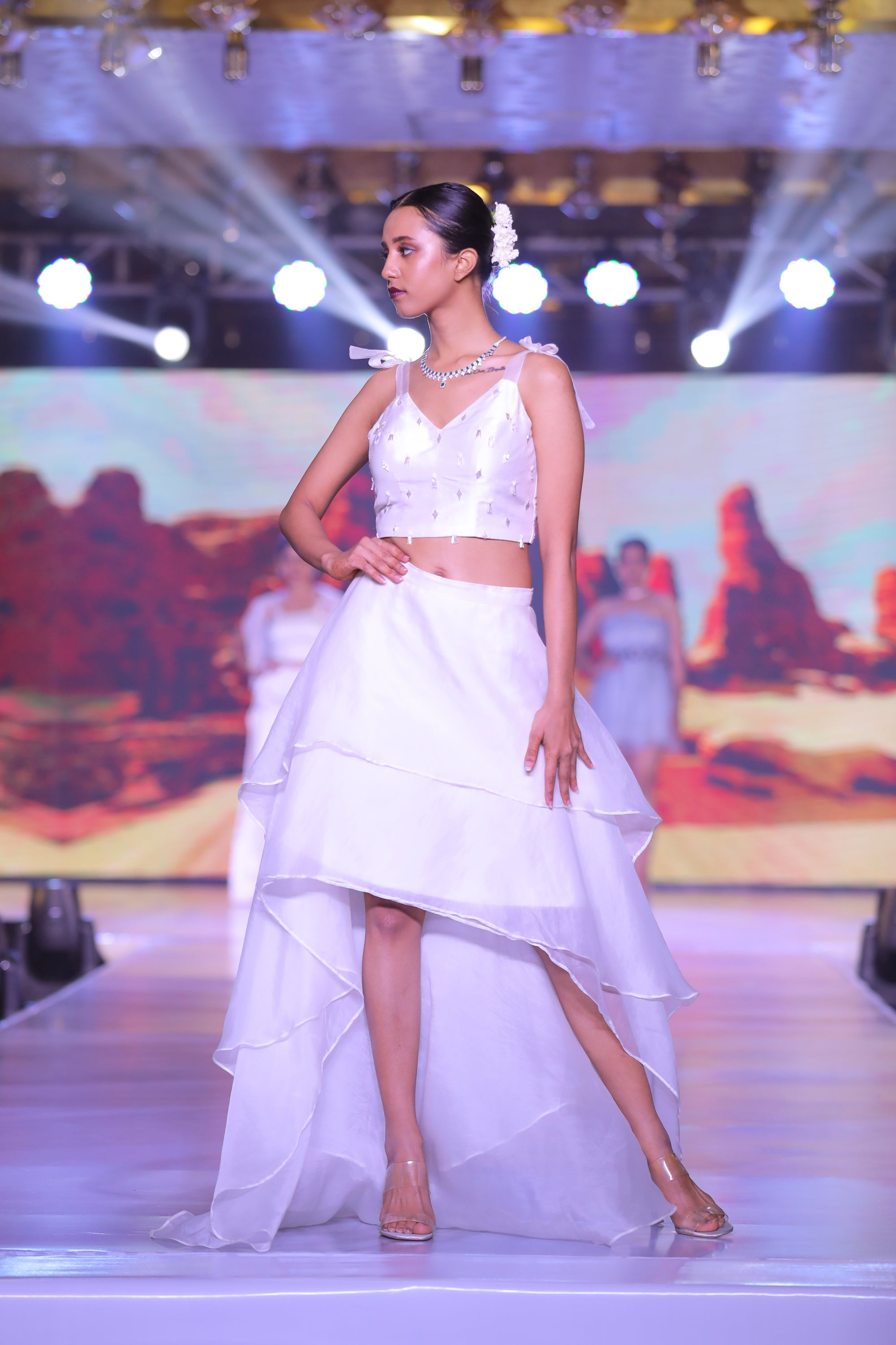Tube Top with Tie-up Straps & High-Low Ruffle Skirt