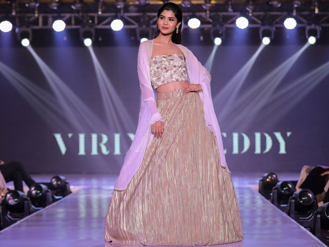 Embroidered Applique Tube, Mettalic Trail Lehenga  & ELENA Cape