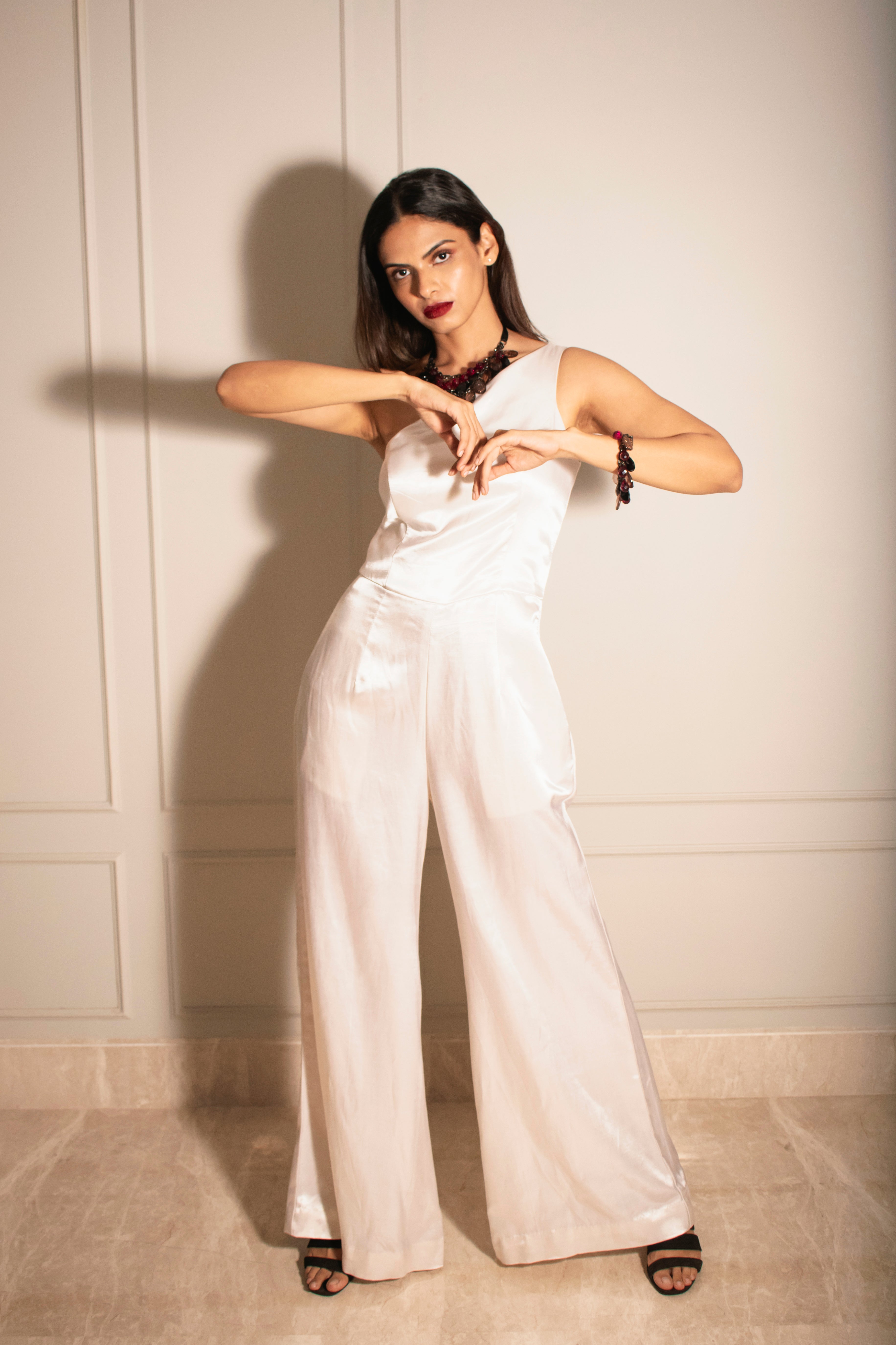 One-shoulder Jumpsuit with Detachable Poncho Cape