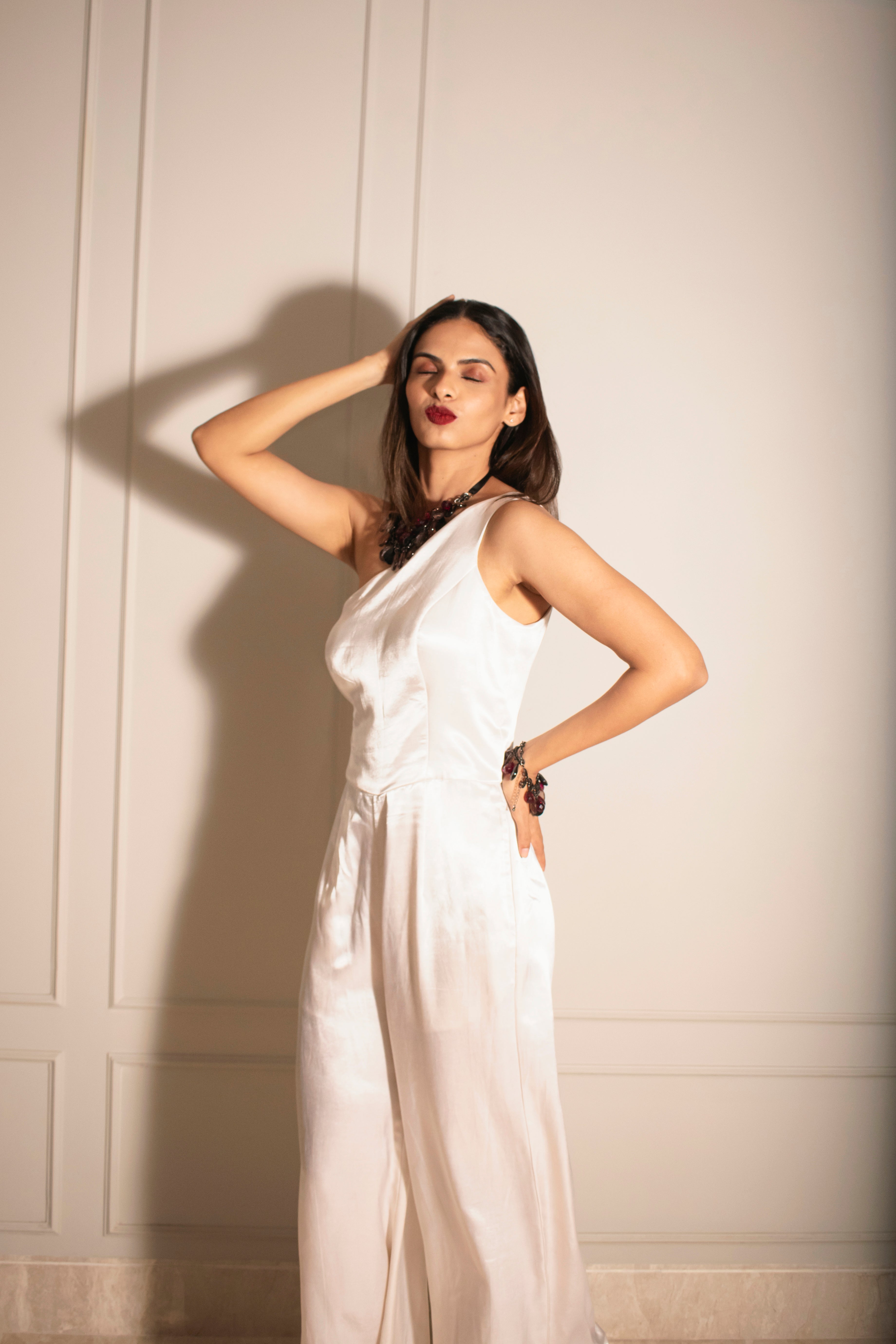 One-shoulder Jumpsuit with Detachable Poncho Cape