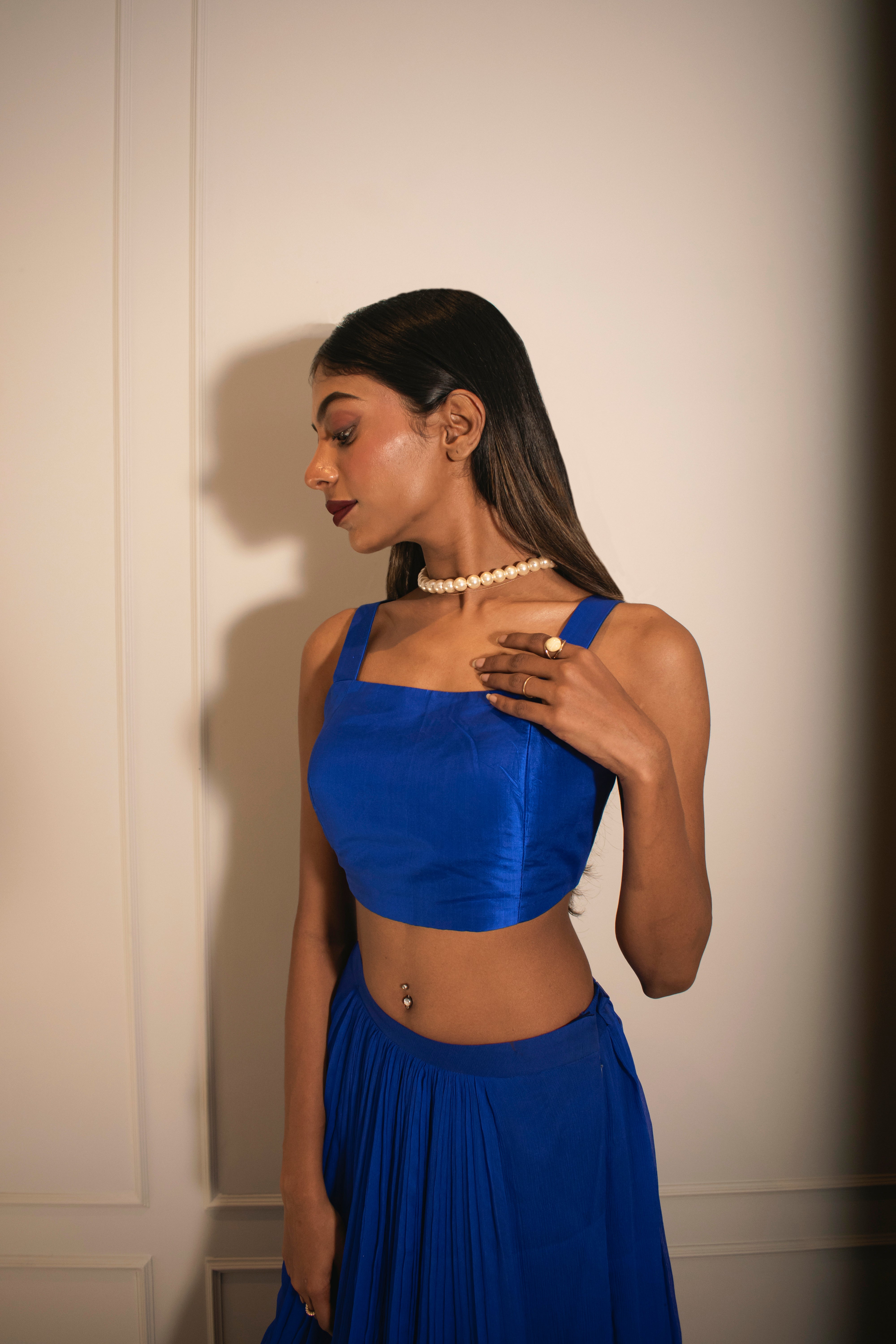 Silk Tube Bralette & Knife Pleated Skirt (with can-can)